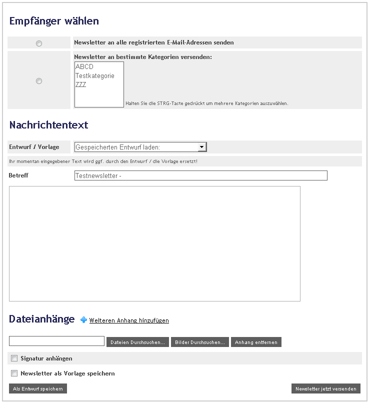 Screenshot: 01-Newsletter - Versand-Fenster