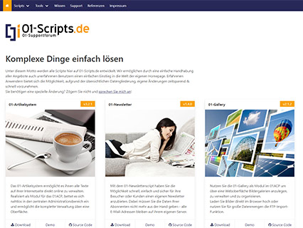Screenshot: Internetseite www.01-scripts.de